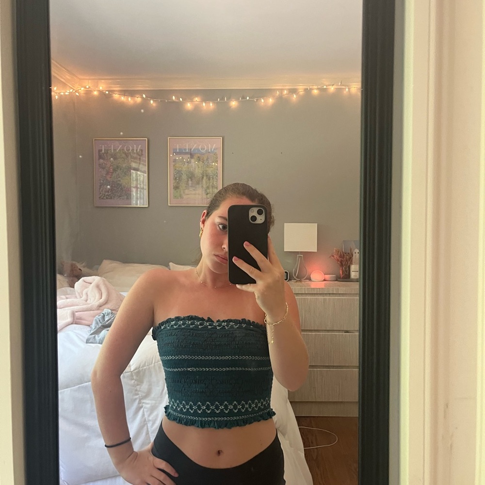 Urban Outfitters green and white cropped tube top